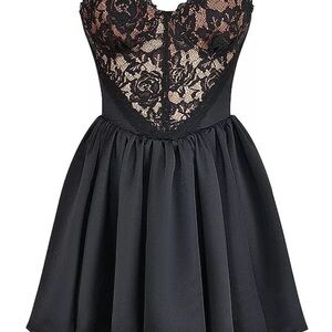 HOUSE OF CB 'Jadore' Black Lace and Satin StraplessMiniDress/Large Fuller cup